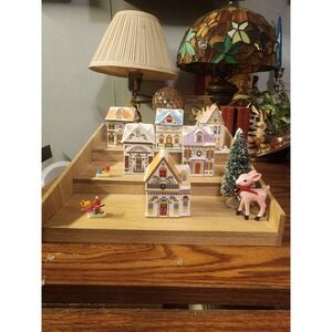 Vintage Wood 3 Tier Table Top Spice Rack Display Riser, Spice Village Shelf‎